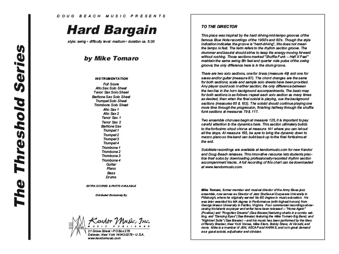 Kendor Music Hard Bargain partitura swing