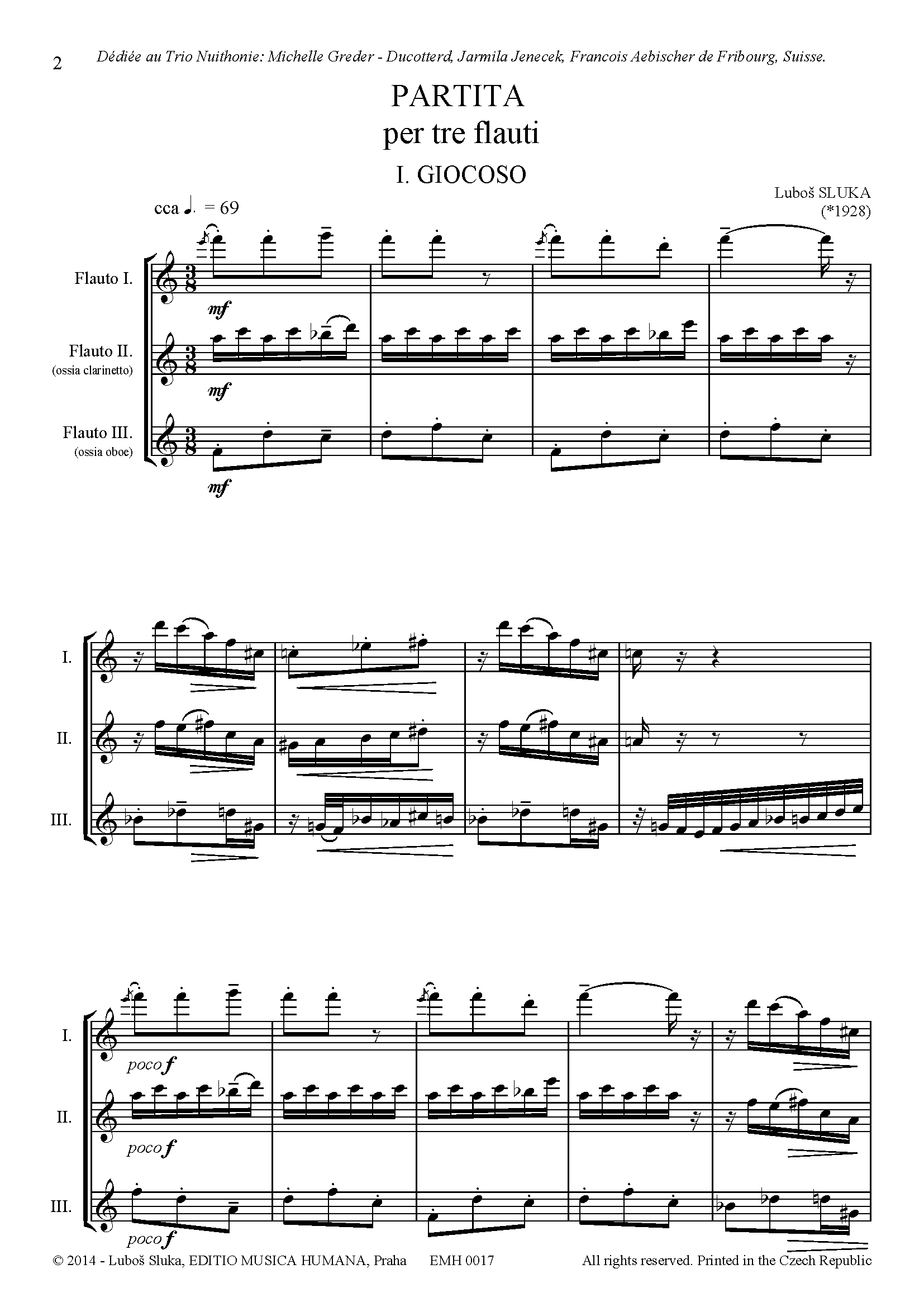 Editio Musica Humana Partita noty pro tři flétny trio 22 stran