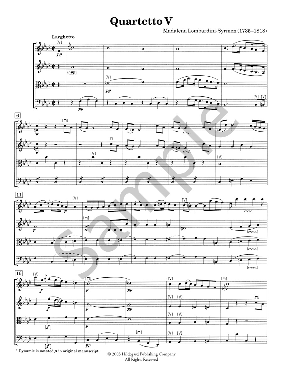 Hildegard Publishing Six String Quartets Op.3 Lombardini partitura