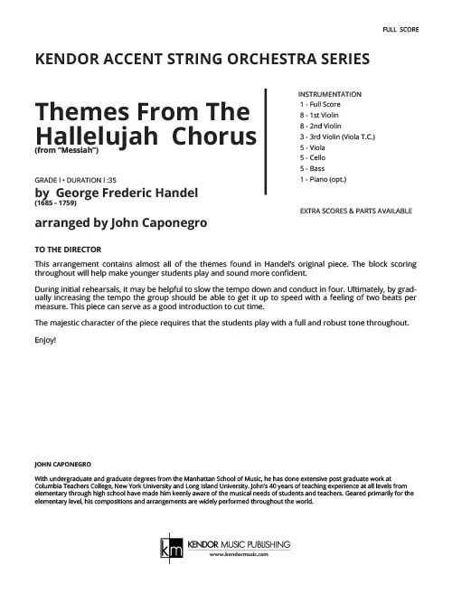 Kendor Music Themes from The Hallelujah Chorus partitura