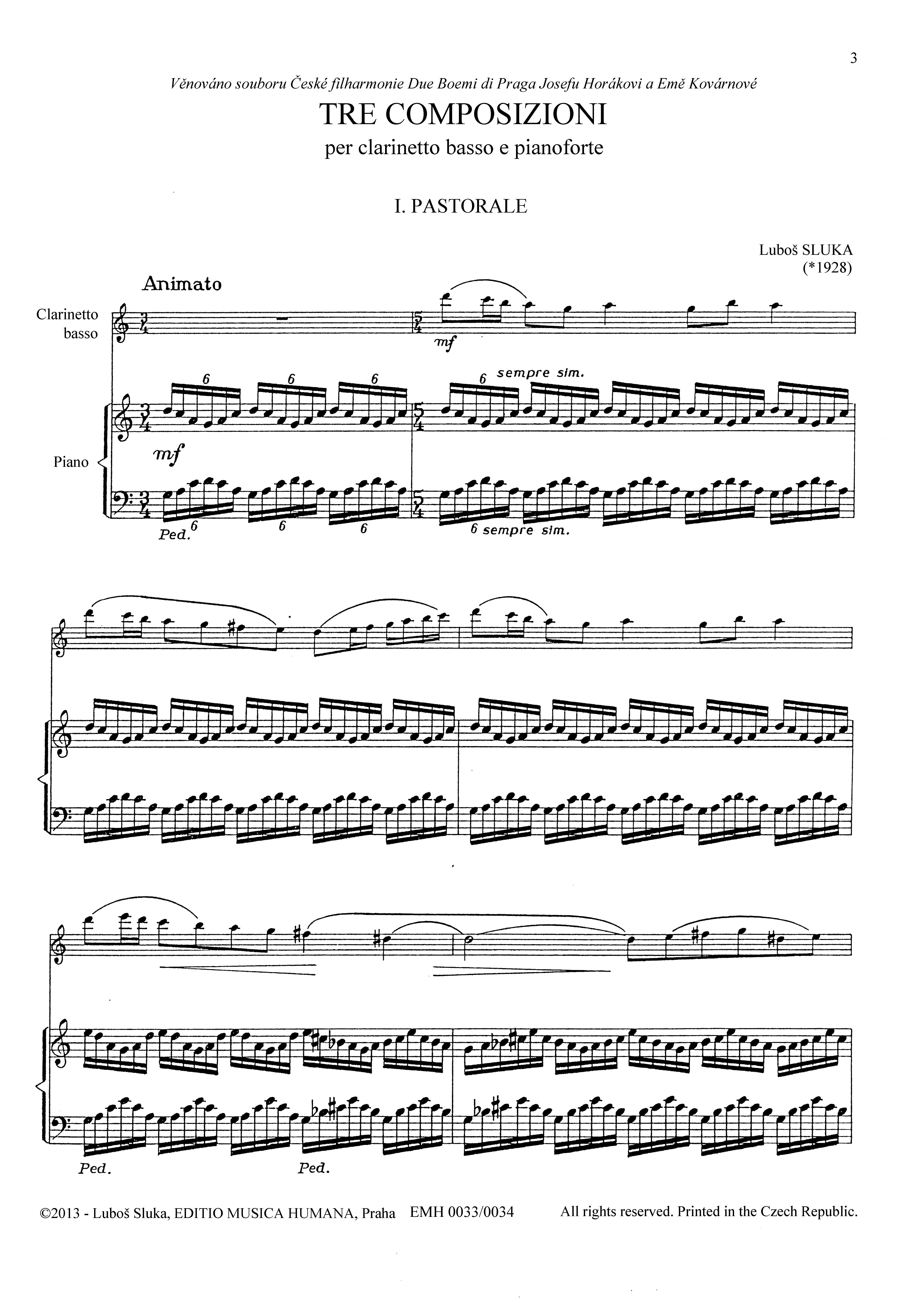 Editio Musica Humana Tre composizioni noty basklarinet klavír 28 stran