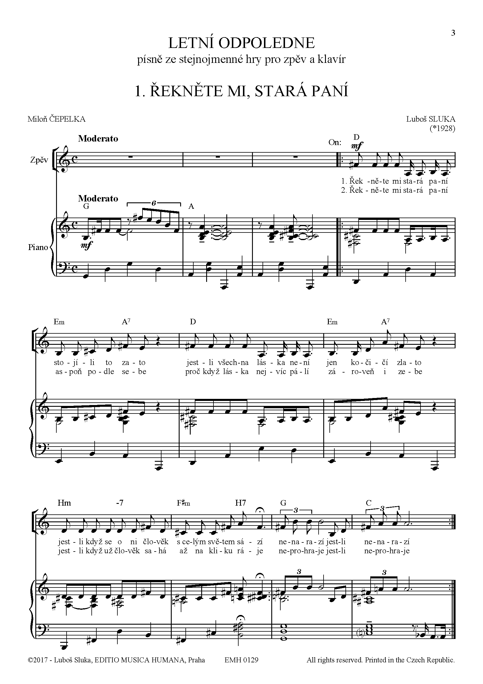 Editio Musica Humana Letní odpoledne noty pro zpěv a klavír