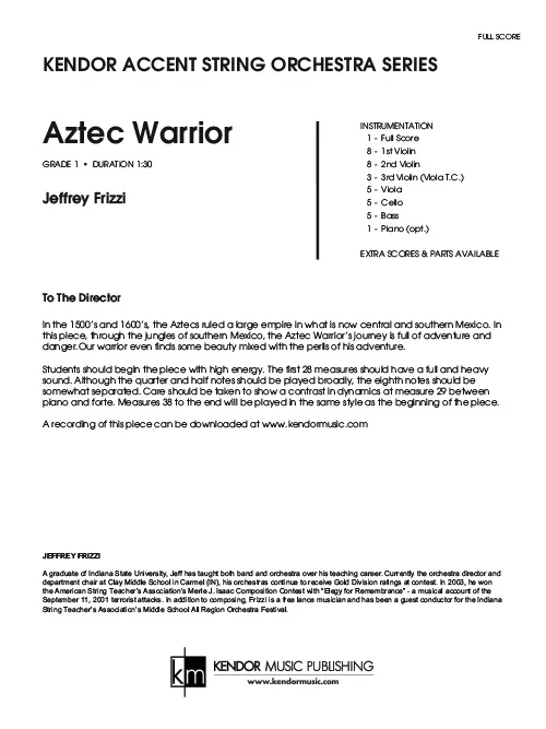 Kendor Music Aztec Warrior Full Score noty smyčce grade 1