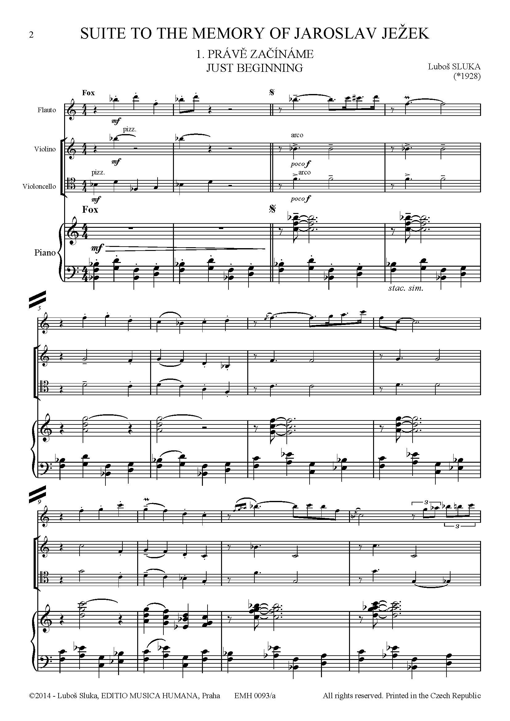 Editio Musica Humana Suite to the Memory of Jaroslav Ježek noty s flétnou 48 stran