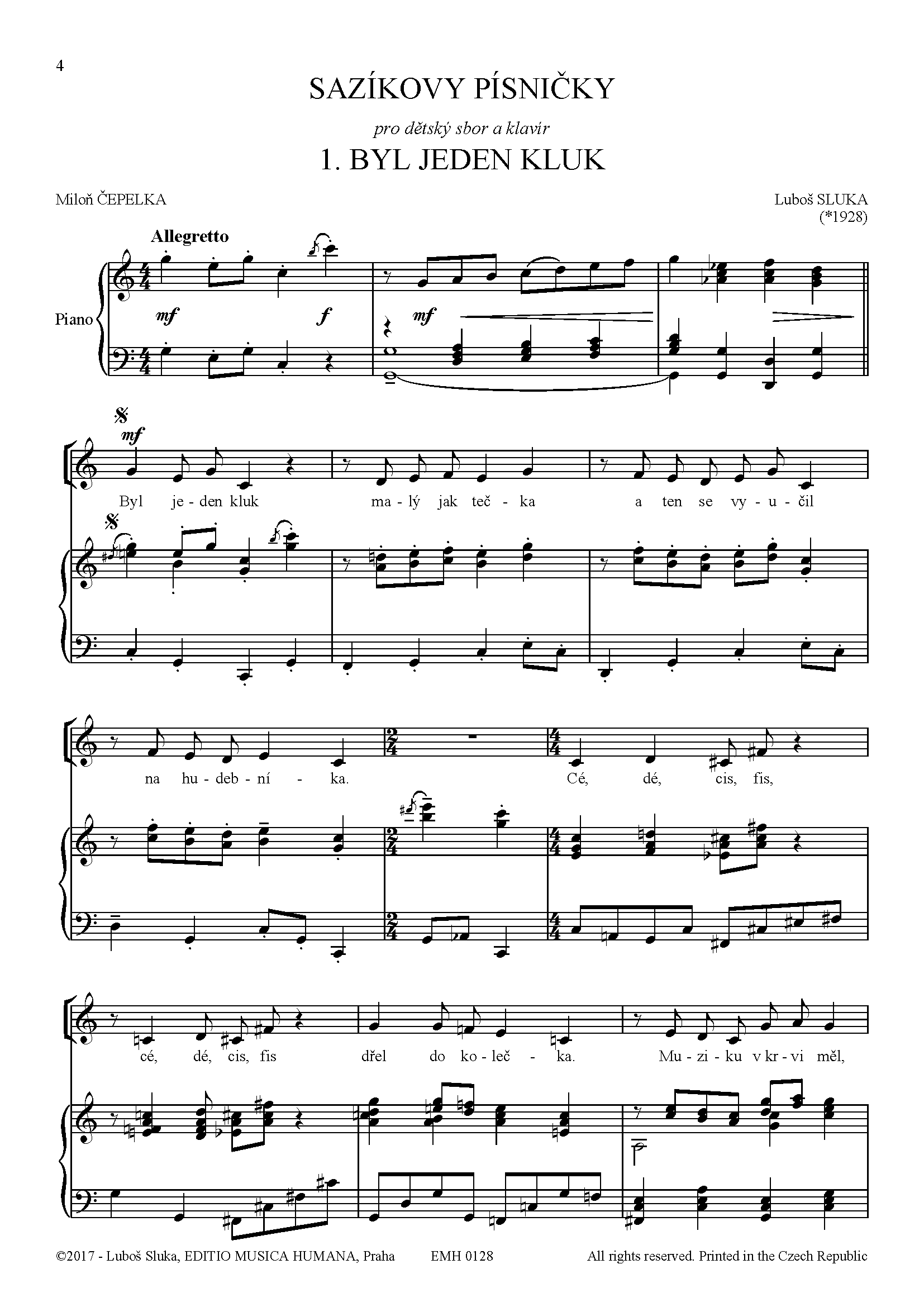 Editio Musica Humana Sazíkovy písničky noty pro dětský sbor 13 písní