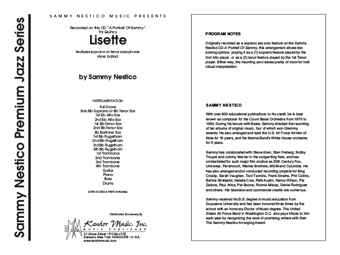 Kendor Music Lisette partitura full score medium jazz