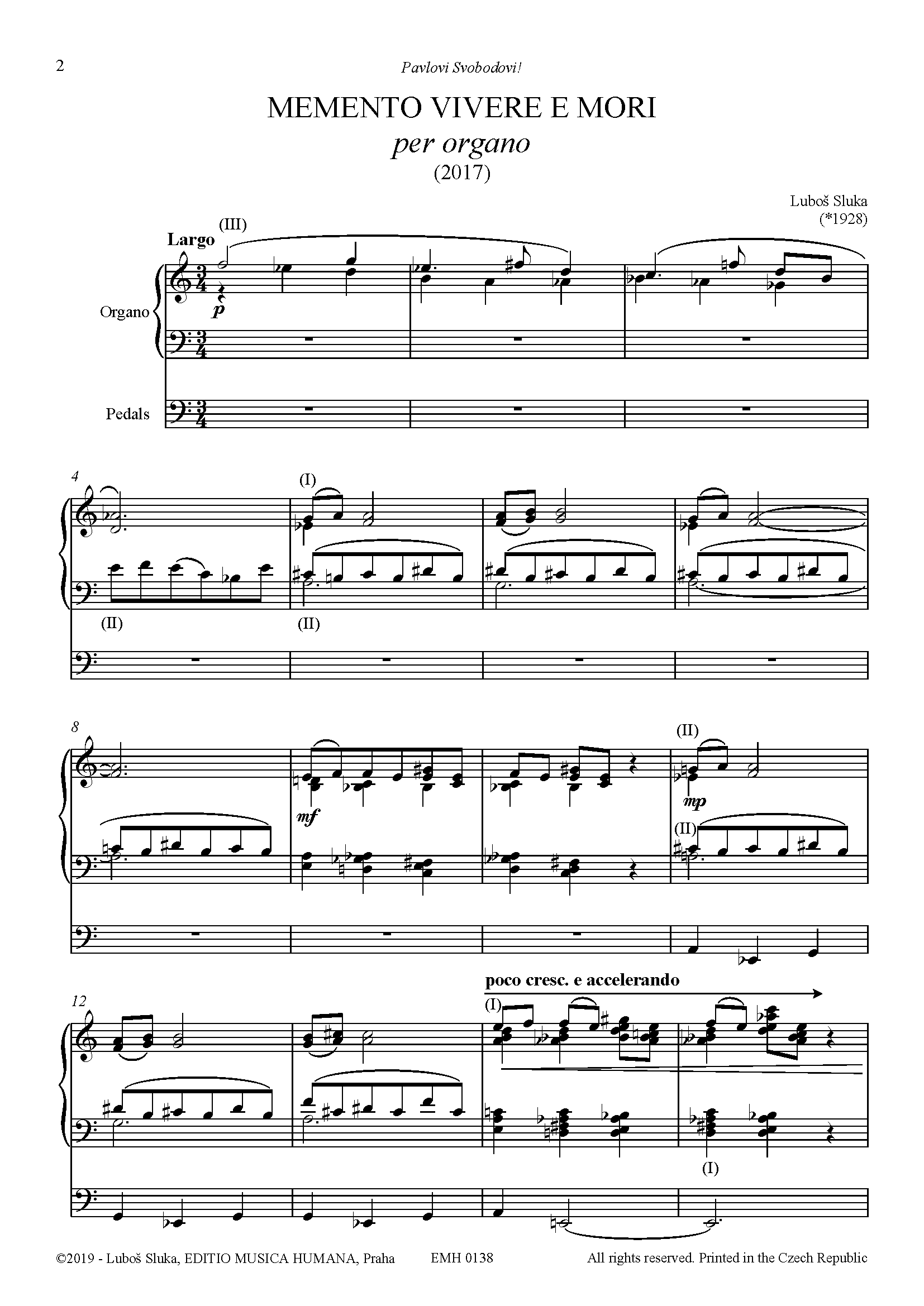 Editio Musica Humana MEMENTO VIVERE E MORI noty pro varhany