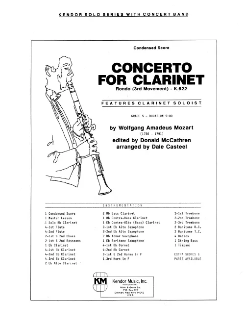 Kendor Music Concerto For Clarinet partitura rondo