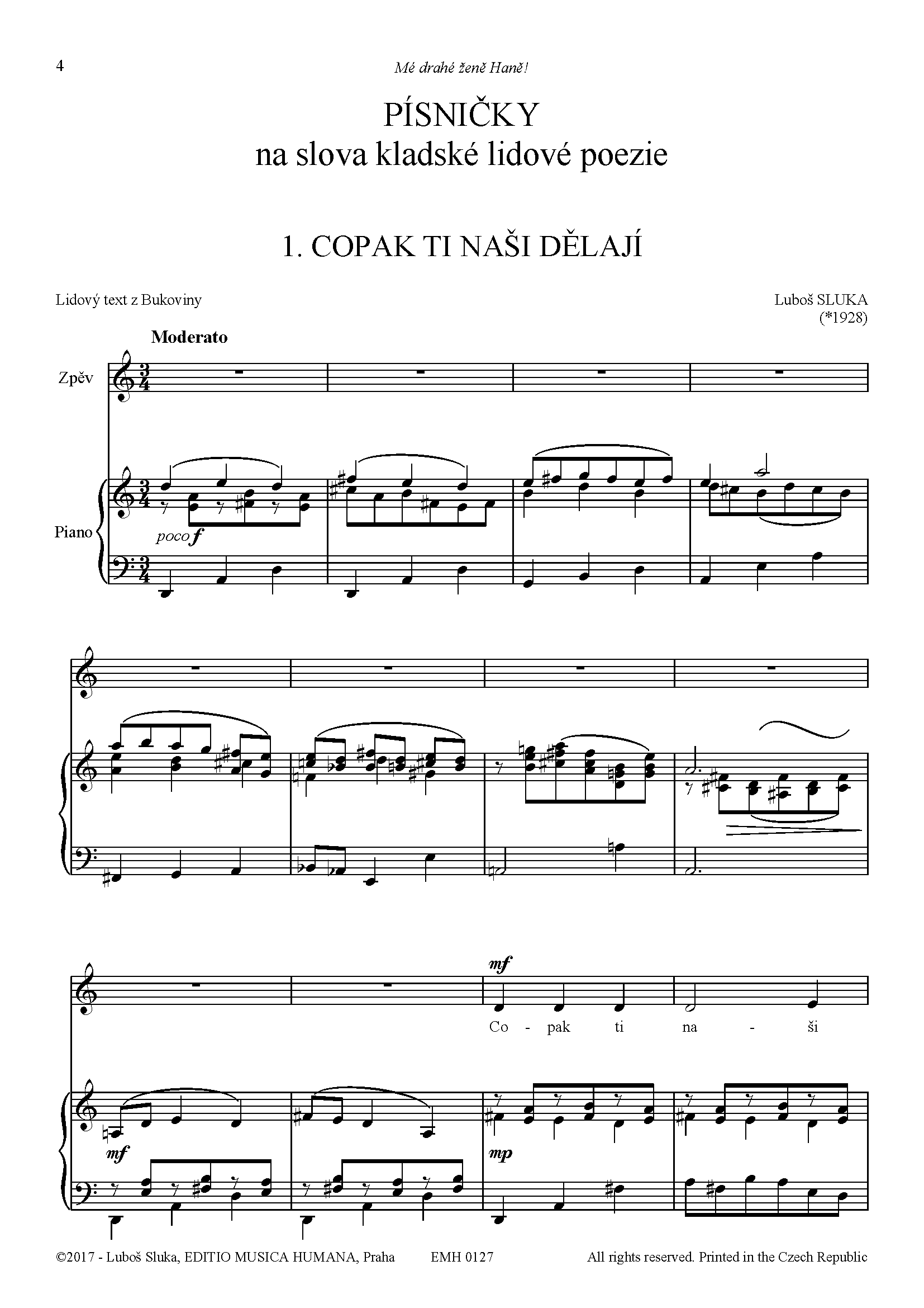 Editio Musica Humana Písničky noty pro střední hlas a klavír