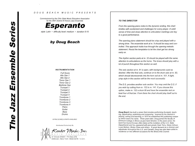 Kendor Music Esperanto partitura Full Score latin