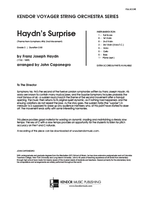 Kendor Music Haydn’s Surprise Full Score partitura