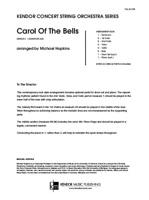 Kendor Music Carol Of The Bells partitura rocková úprava