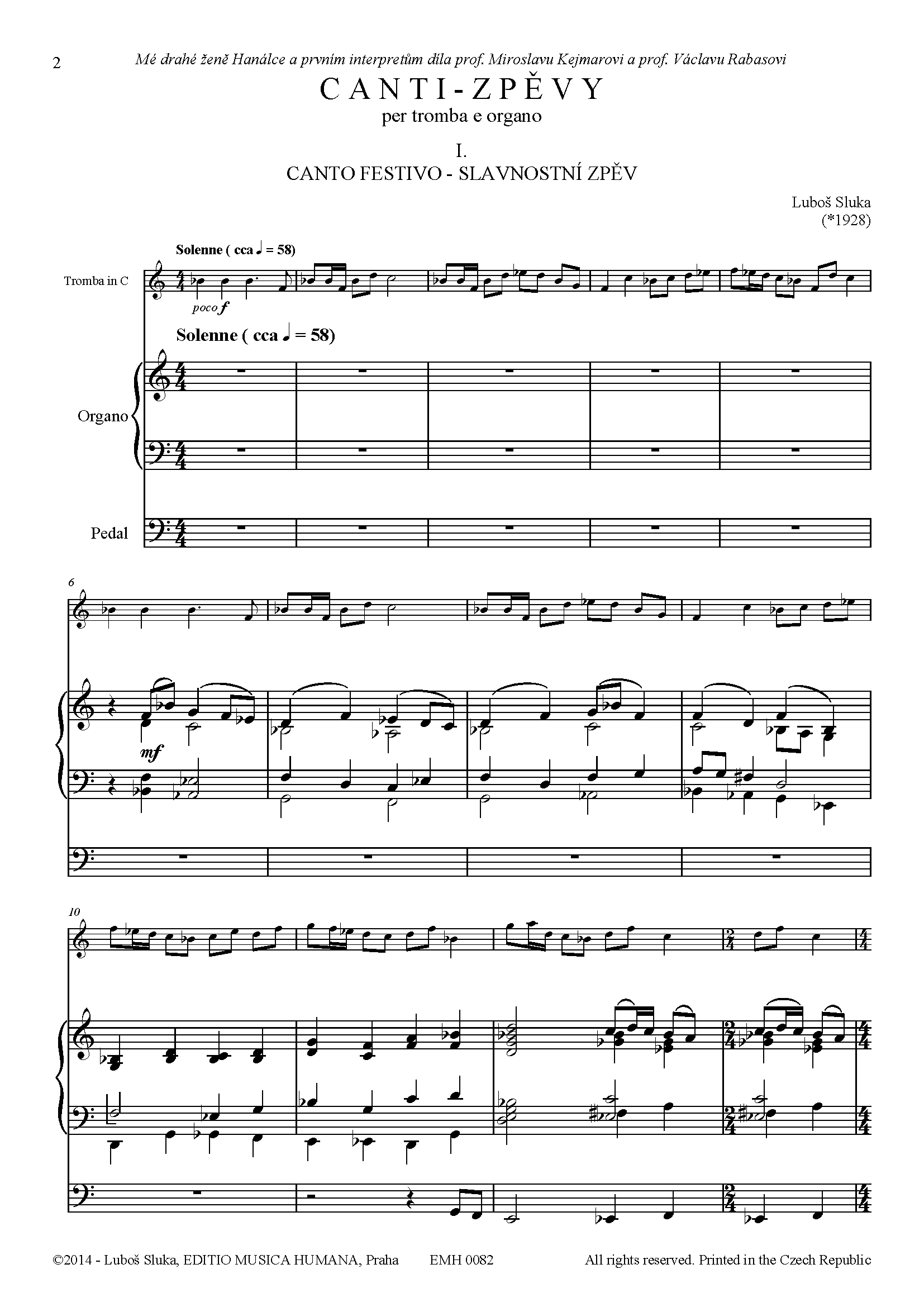 Editio Musica Humana Canti Zpěvy noty pro trubku a varhany
