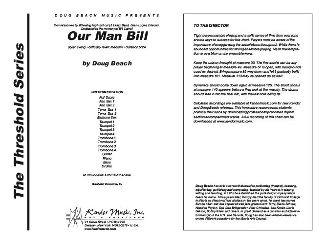 Kendor Music Our Man Bill Full Score partitura swing