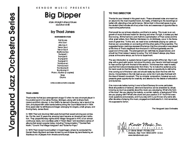 Kendor Music Big Dipper Full Score partitura blues