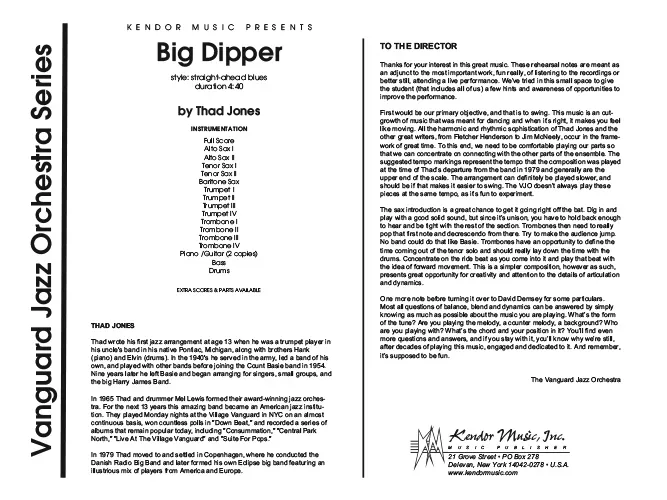 Kendor Music Big Dipper Full Score partitura blues