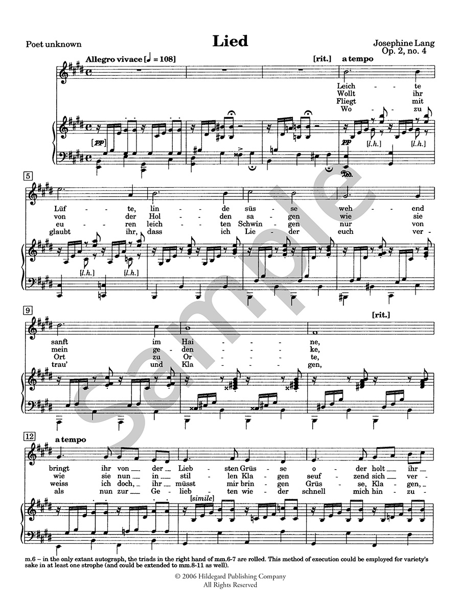 Hildegard Publishing Company Lieder Volume One noty zpěv