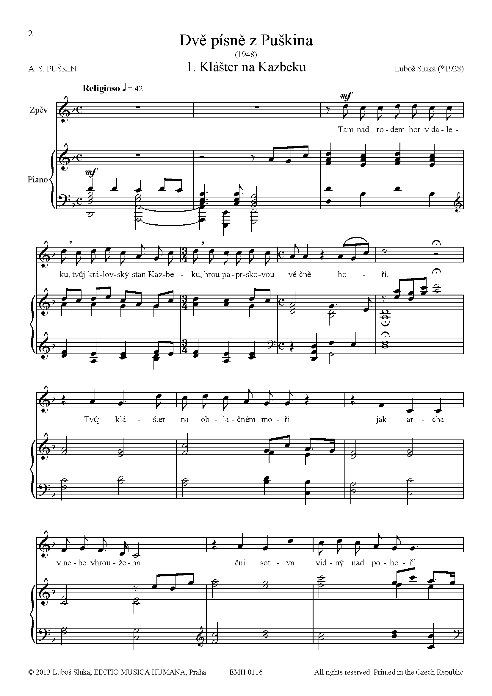 Editio Musica Humana Dvě písně z Puškina noty vyšší hlas