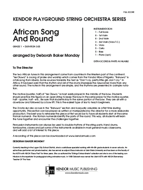 Kendor Music African Song and Round noty full score