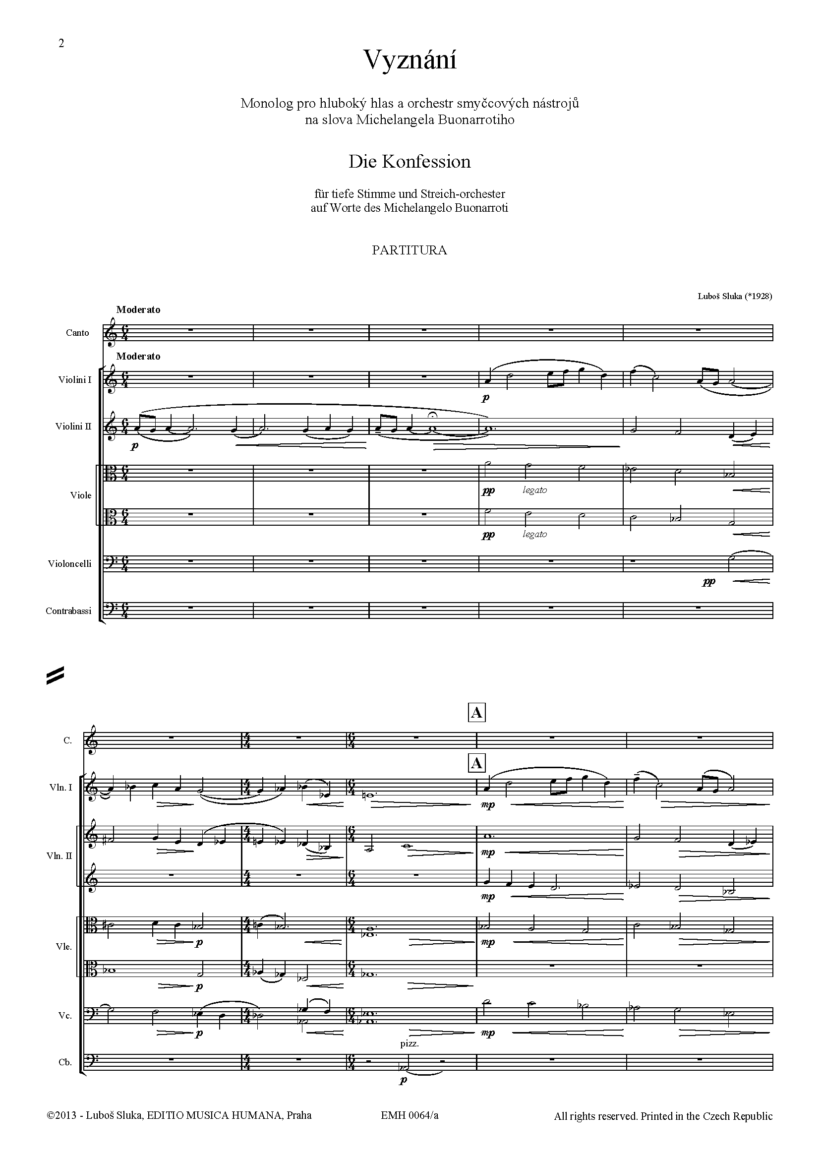 Editio Musica Humana Vyznání partitura hluboký hlas smyčce