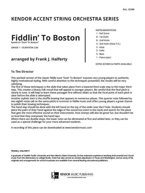 Kendor Music Fiddlin' To Boston partitura full score smyčce