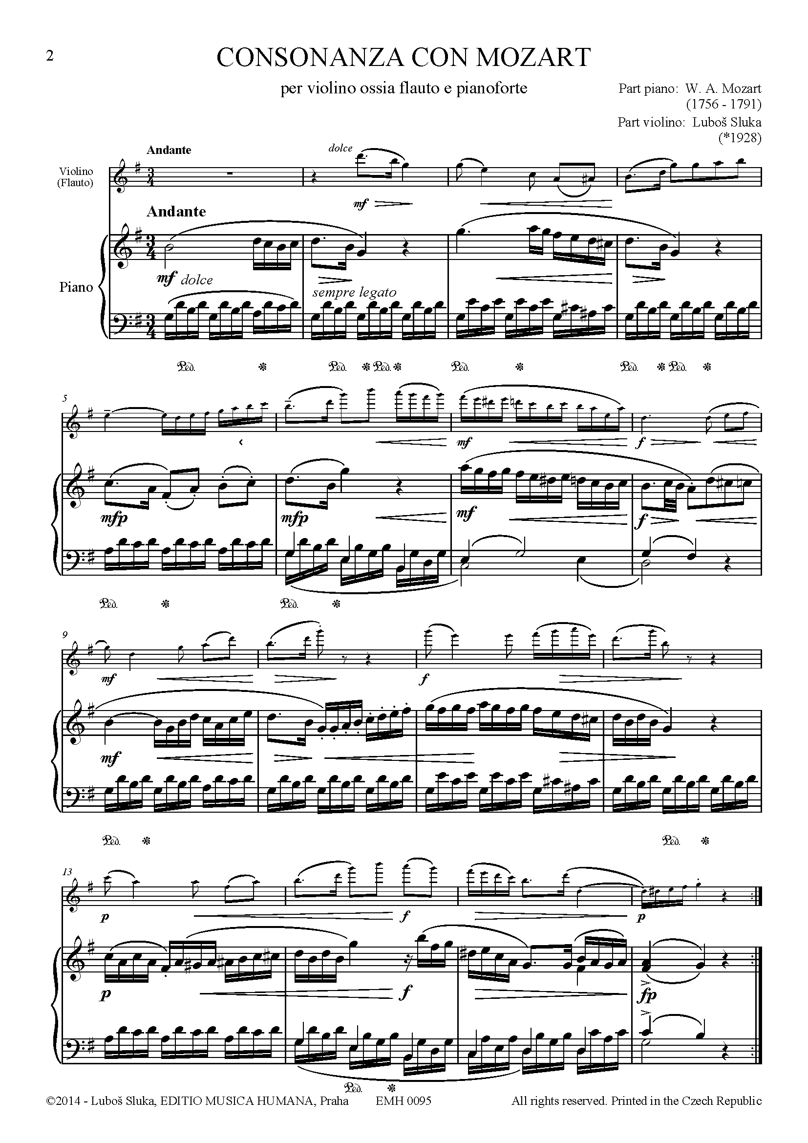 Editio Musica Humana Consonanza con Mozart noty housle klavír