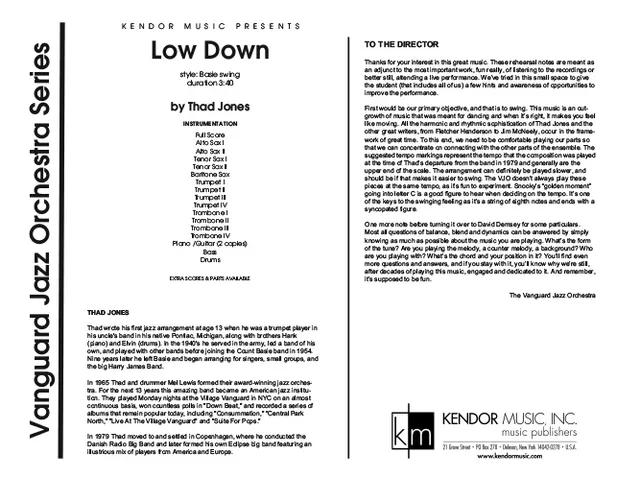 Kendor Music Low Down partitura Full Score big band