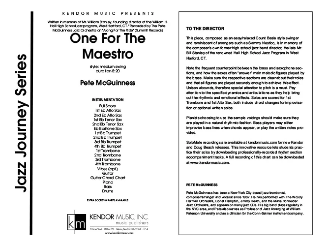 Kendor Music One For The Maestro partitura full score swing