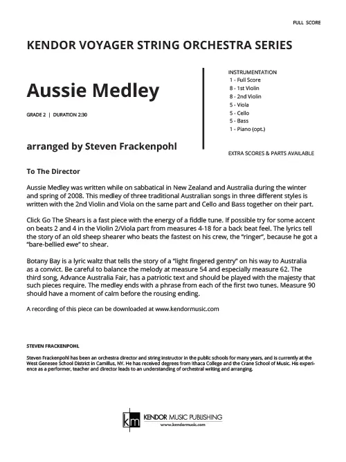 Kendor Music Aussie Medley partitura Full Score smyčce