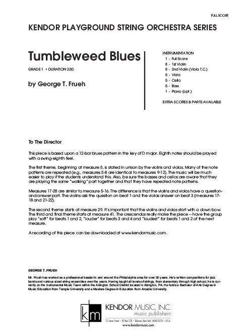 Kendor Music Tumbleweed Blues noty pro smyčce D dur