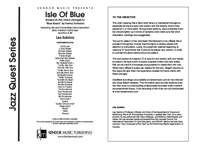 Kendor Music Isle Of Blue Full Score partitura bossa začátečníci
