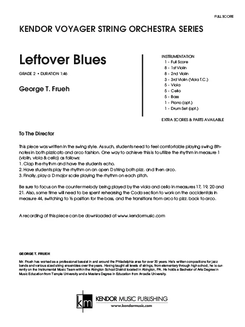 Kendor Music Leftover Blues partitura Full Score blues