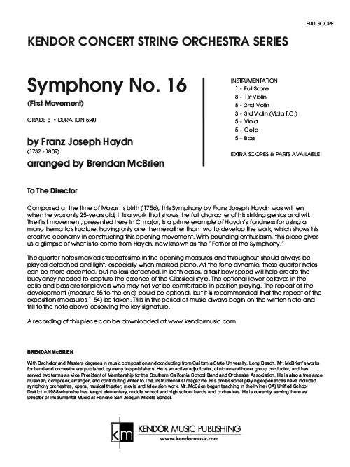Kendor Music Symphony No. 16 partitura pro orchestr grade 3