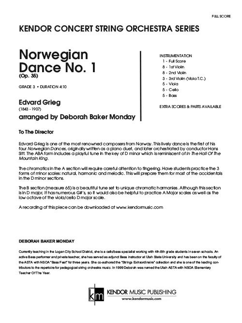 Kendor Music Norwegian Dance No. 1 partitura pro orchestr grade 3