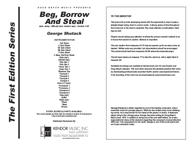 Kendor Music Beg, Borrow And Steal Full Score partitura
