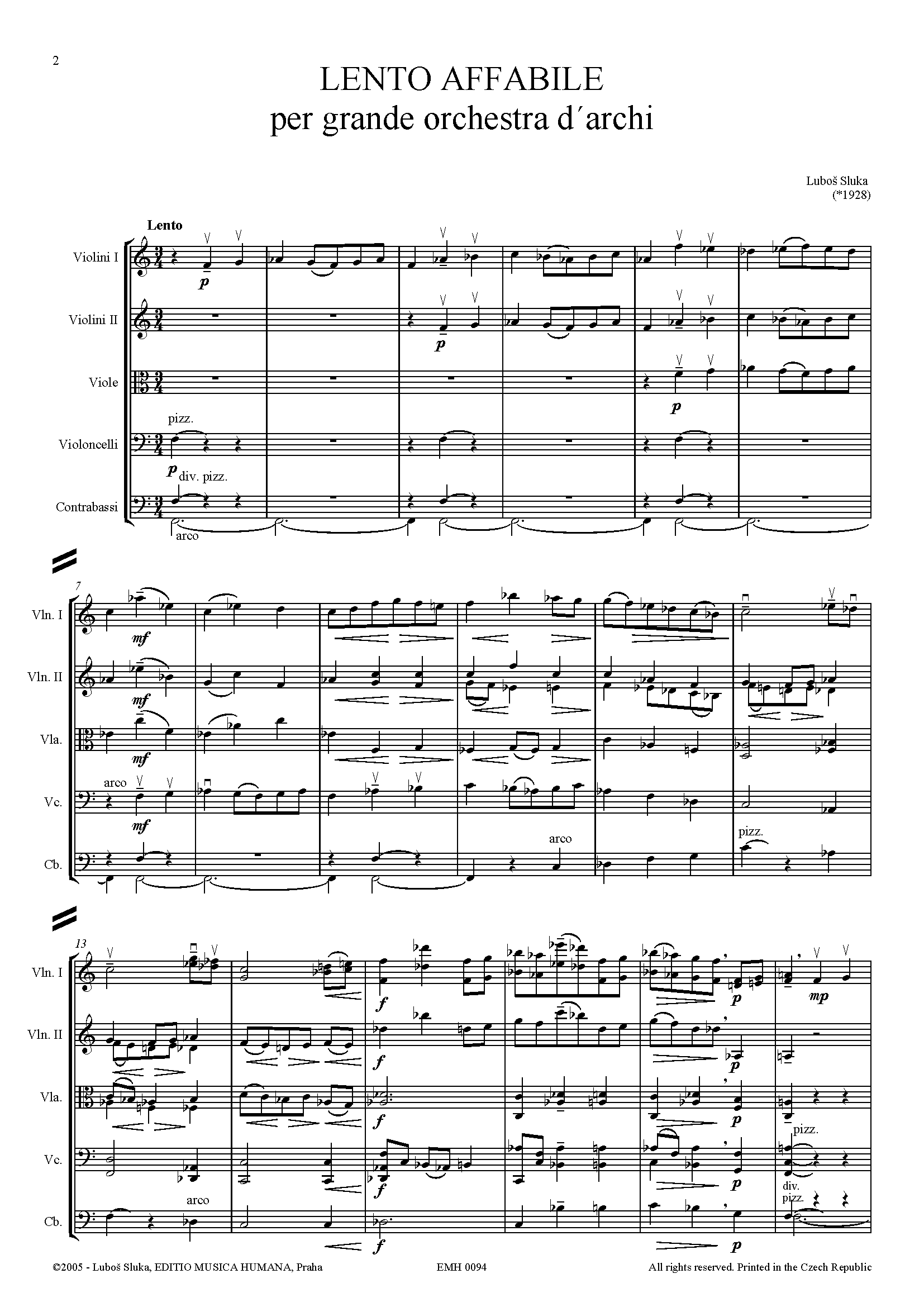 Editio Musica Humana Lento affabile noty pro smyčcový orchestr