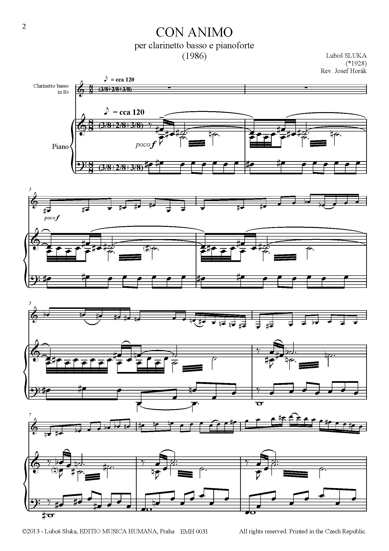 Editio Musica Humana Con Animo noty pro basklarinet a klavír 1986