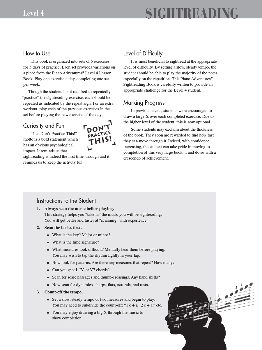 Faber Piano Adventures Level 4 Sightreading Book noty