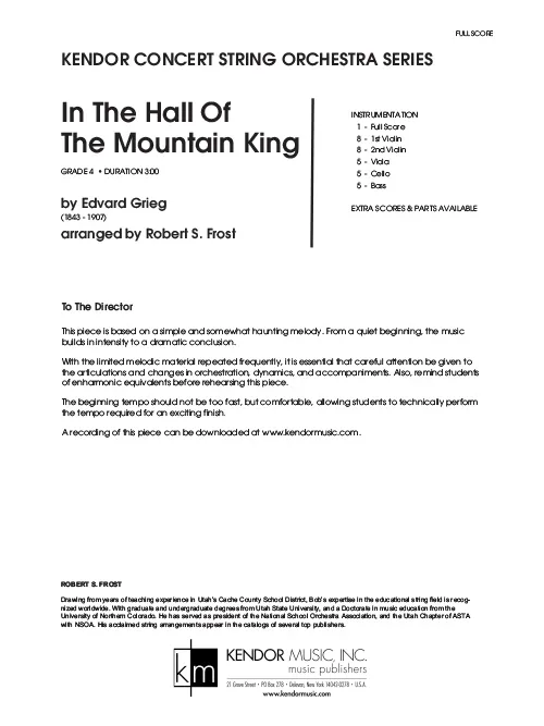 Kendor Music In The Hall Of The Mountain King partitura Full Score