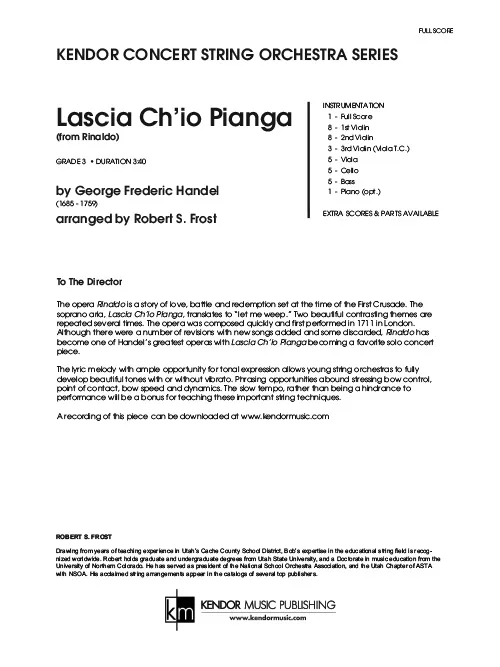 Kendor Music Lascia Ch'io Pianga partitura full score D dur