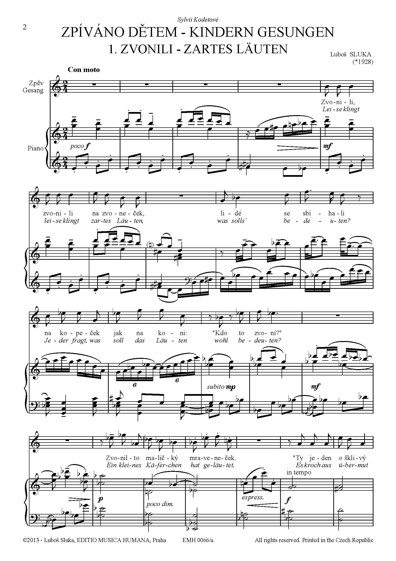 Editio Musica Humana Zpíváno dětem noty vyšší hlas klavír 16 stran