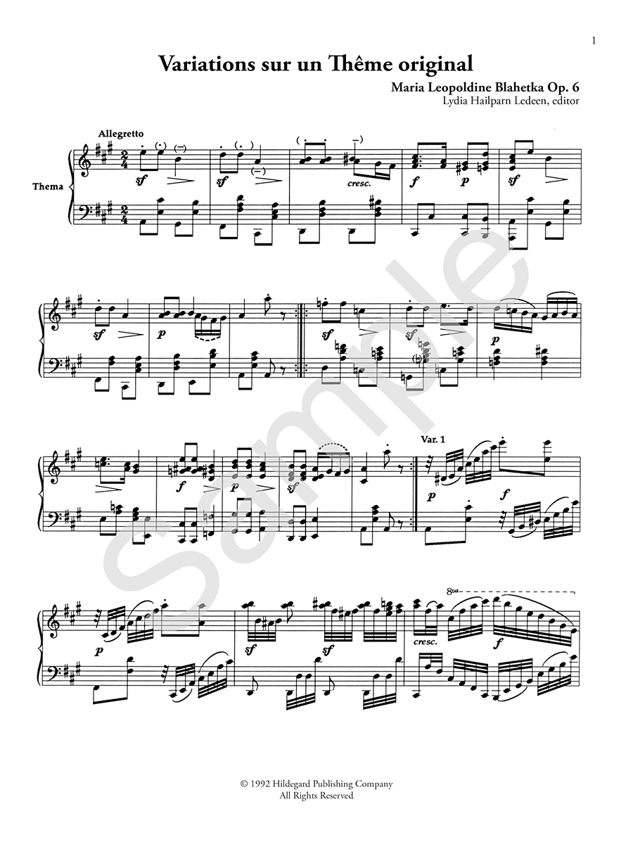 Hildegard Publishing Music for Piano noty pro klavír Blahetka