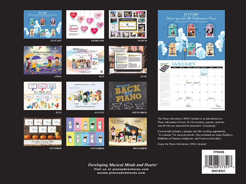 Faber Piano Adventures 2026 Exams Calendar kalendář 2026