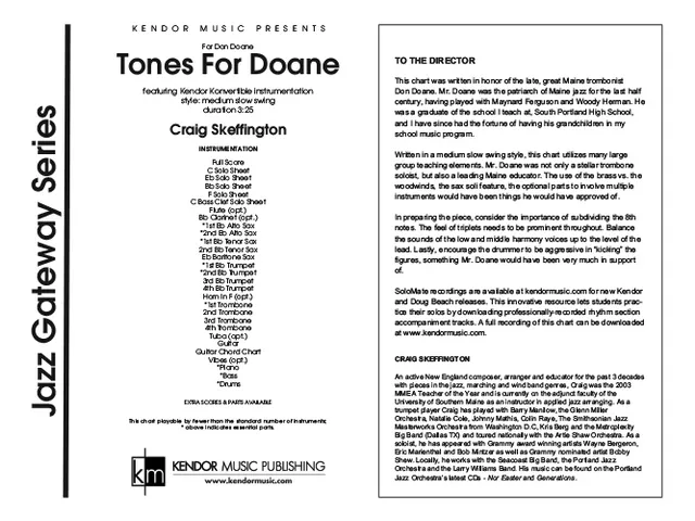 Kendor Music Tones For Doane partitura medium swing 9-17