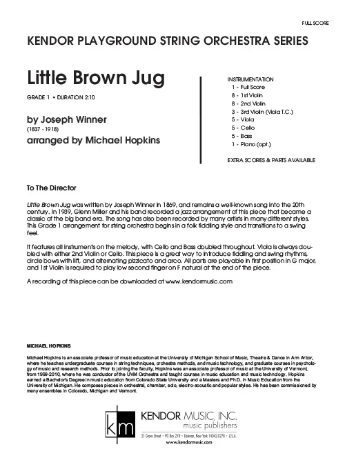Kendor Music Little Brown Jug partitura full score